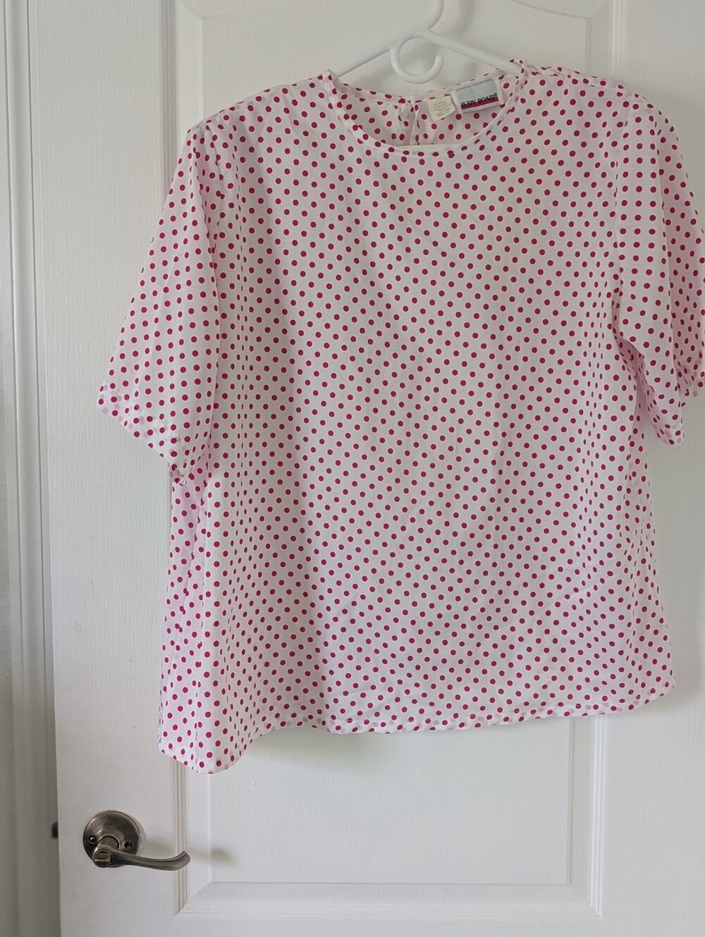 Vintage Judy Bond Sheer White Short Sleeve Blouse with Red Polka dots Size 20W